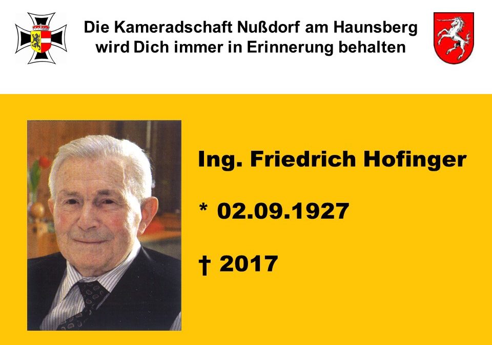 Abschied von Kamerad Ing. Friedrich Hofinger